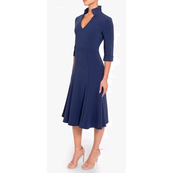 BLACK HALO Women's Dress size 10 Kensington Purple Knit Midi 3/4 Sleeve Collar V - Picture 1 of 14